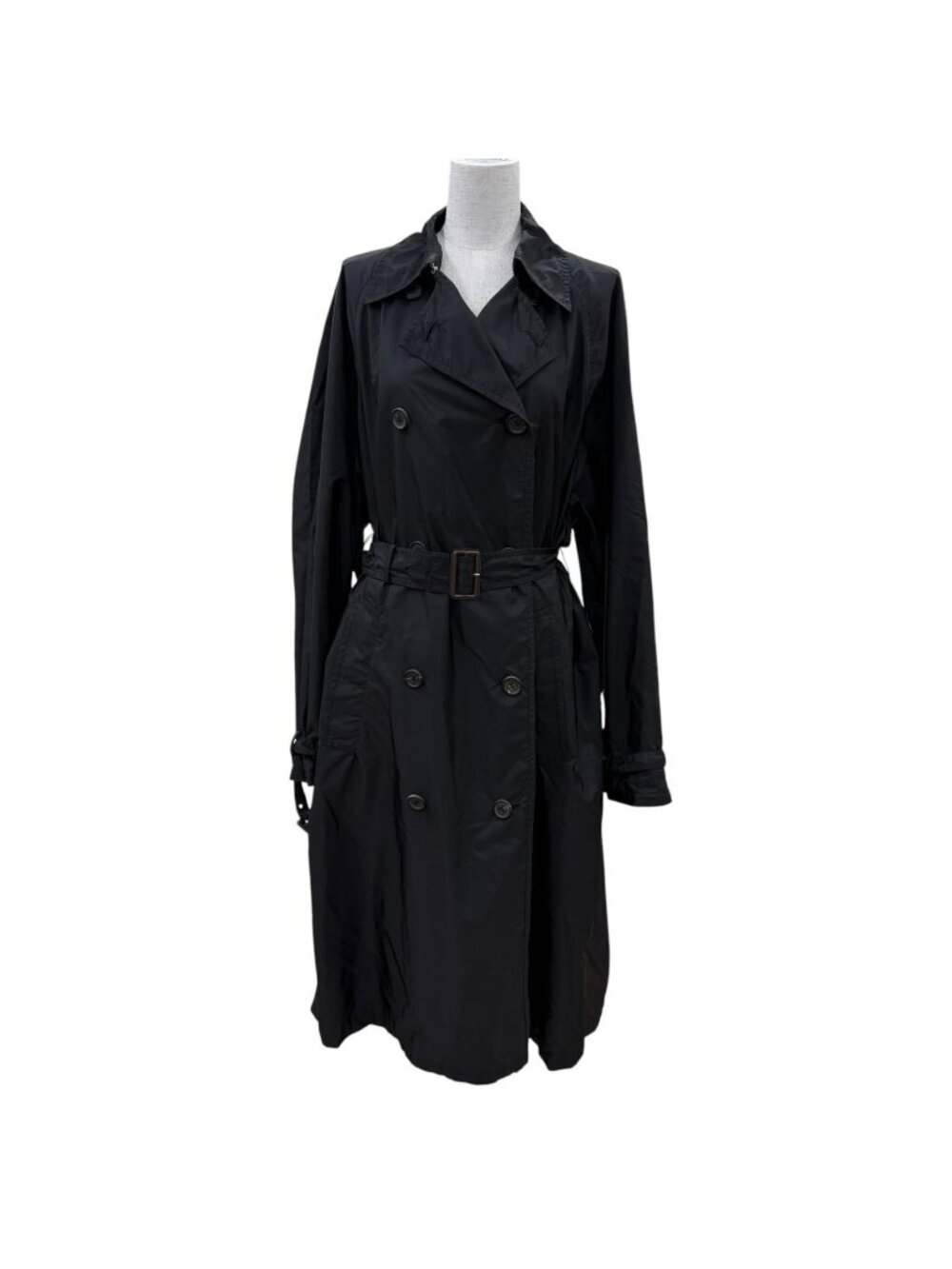 Prada Re-Nylon Triangle Logo Belted Trench Coat Black 40